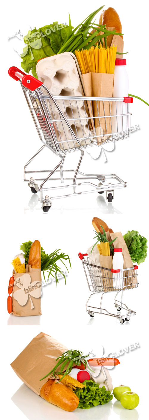 Trolley and  paper bag with food 0191
