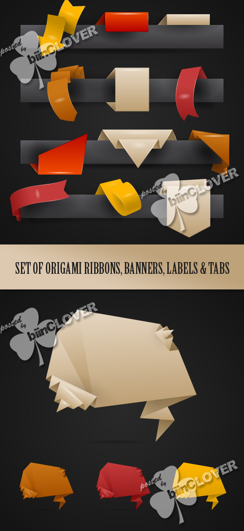 Set of origami ribbons, banners, labels and tabs 0210