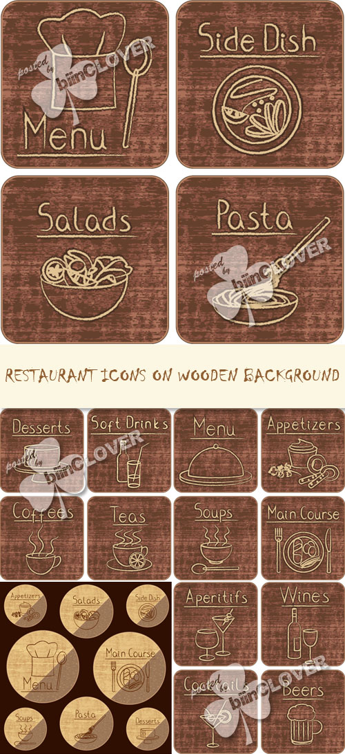 Restaurant icons on wooden background 0219