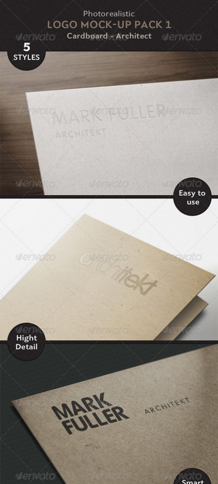 GraphicRiver: 5 Realistic Logo Mock Up Cardboard Achitect