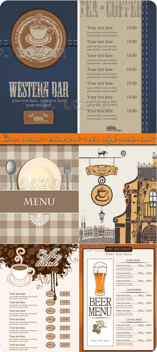 Cover menu restaurant retro style vector set 7
