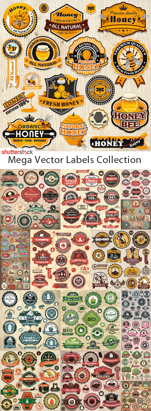 Mega Vector Labels Collection Vector Stock